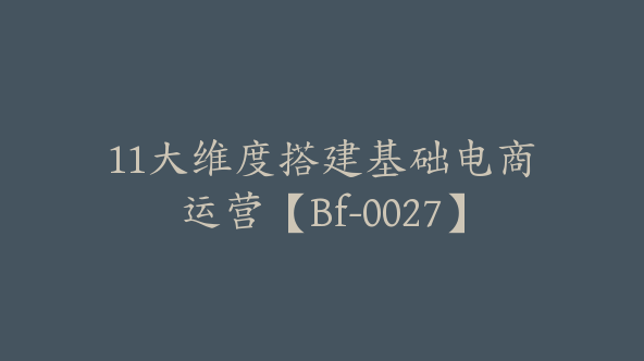 11大维度搭建基础电商运营【Bf-0027】