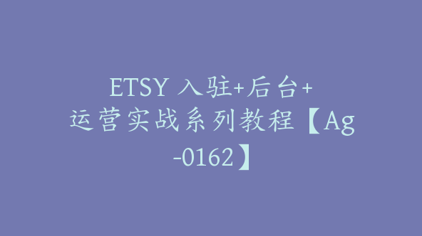 ETSY 入驻+后台+运营实战系列教程【Ag-0162】
