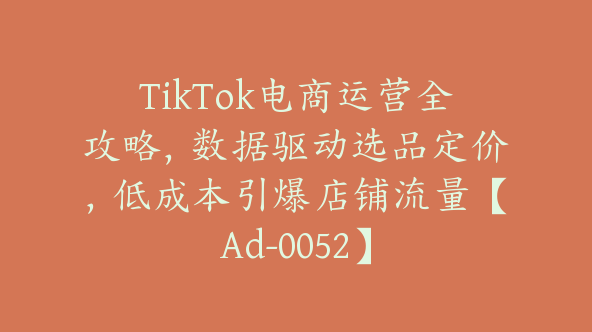 TikTok电商运营全攻略，数据驱动选品定价，低成本引爆店铺流量【Ad-0052】