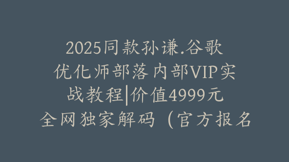 2025同款孙谦.谷歌优化师部落内部VIP实战教程|价值4999元全网独家解码（官方报名版本）【@034】
