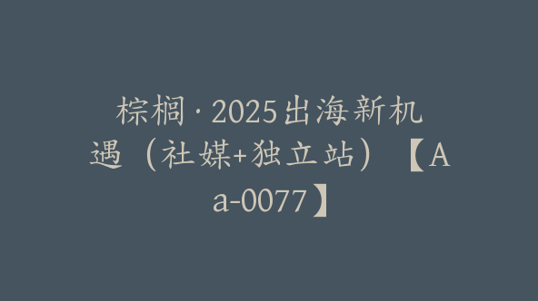 棕榈·2025出海新机遇（社媒+独立站）【Aa-0077】