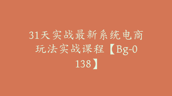 31天实战最新系统电商玩法实战课程【Bg-0138】