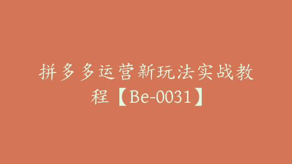 拼多多运营新玩法实战教程【Be-0031】