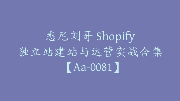 悉尼刘哥 Shopify独立站建站与运营实战合集【Aa-0081】