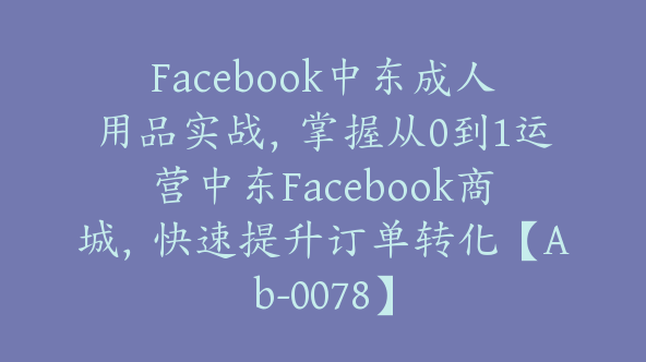 Facebook中东成人用品实战，掌握从0到1运营中东Facebook商城，快速提升订单转化【Ab-0078】